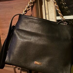 Viola castellani Black and Gold Leather crossbody Shoulder Bag with Chain